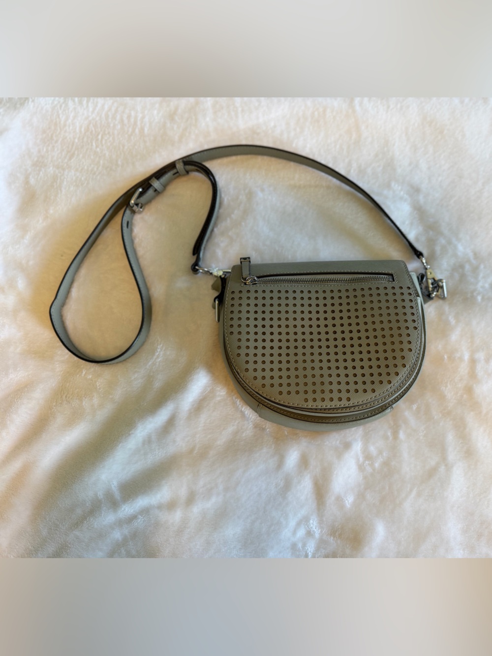 Rebecca Minkoff Gray Perforated Round Crossbody Bag